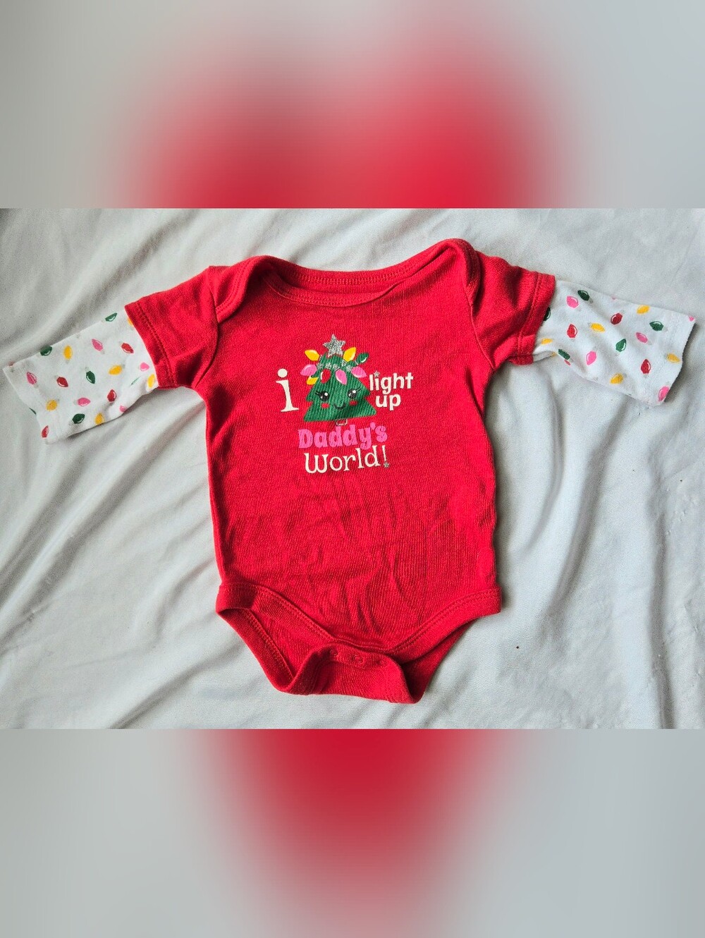 Baby Girl 0-3 Red Christmas Tree Graphic Long Sleeve Baby Onesie